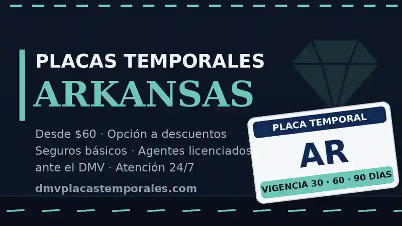 Placas temporales en Arkansas desde $60 con vigencia de 30, 60 o 90 días - agentes licenciados ante el DMV