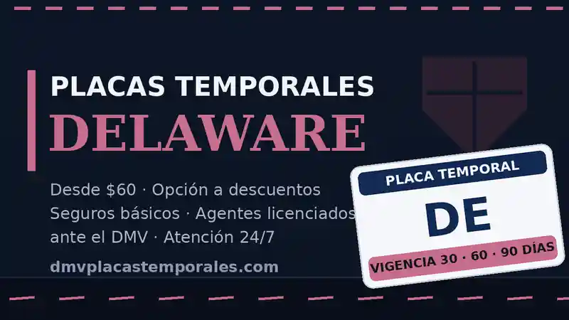 Placas temporales en Delaware desde $60 con vigencia de 30, 60 o 90 días - agentes licenciados ante el DMV