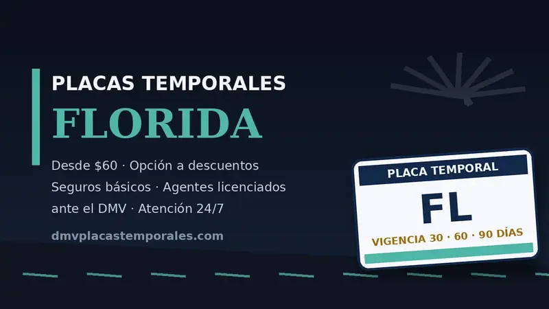 Placas temporales en Florida desde $60 con vigencia de 30, 60 o 90 días - agentes licenciados ante el DMV