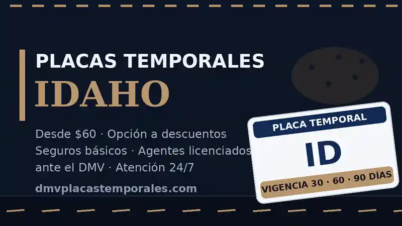 Placas temporales en Idaho desde $60 con vigencia de 30, 60 o 90 días - agentes licenciados ante el DMV