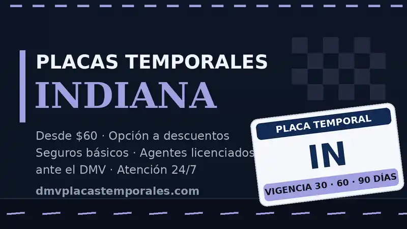 Placas temporales en Indiana desde $60 con vigencia de 30, 60 o 90 días - agentes licenciados ante el DMV