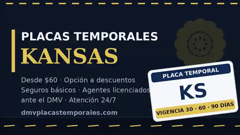 Placas temporales en Kansas desde $60 con vigencia de 30, 60 o 90 días - agentes licenciados ante el DMV