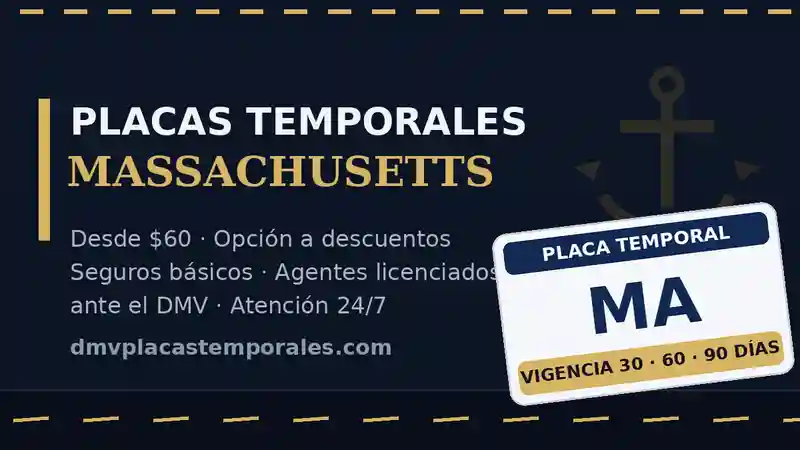 Placas temporales en Massachusetts desde $60 con vigencia de 30, 60 o 90 días - agentes licenciados ante el DMV