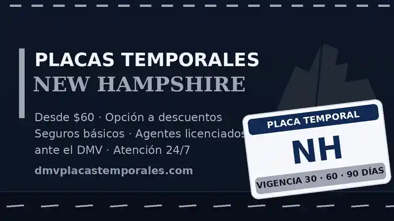 Placas temporales en New Hampshire desde $60 con vigencia de 30, 60 o 90 días - agentes licenciados ante el DMV