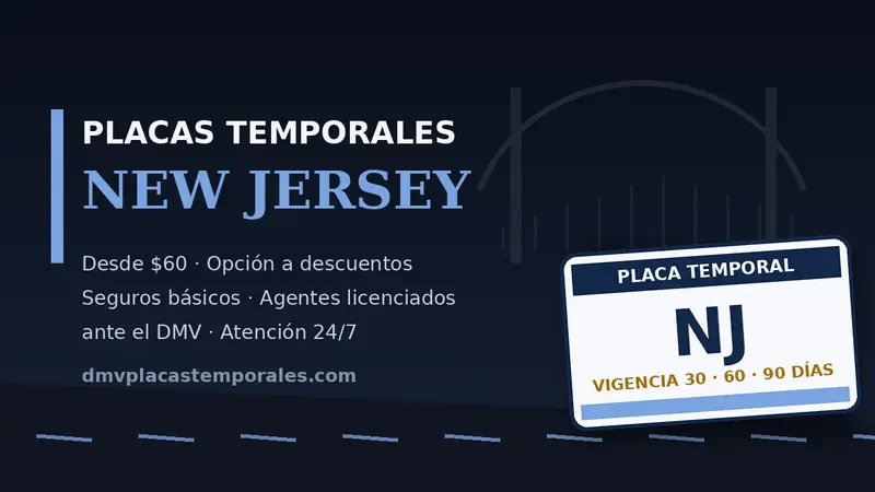 Placas temporales en New Jersey desde $60 con vigencia de 30, 60 o 90 días - agentes licenciados ante el DMV