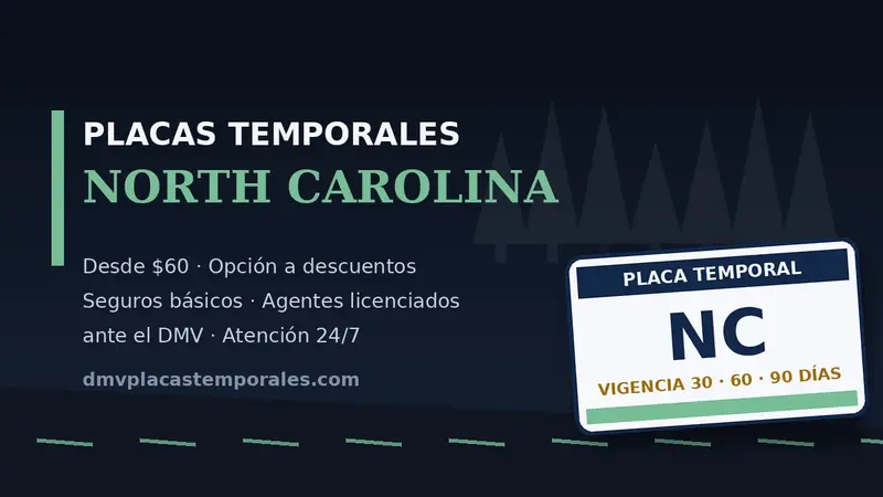 Placas temporales en North Carolina desde $60 con vigencia de 30, 60 o 90 días - agentes licenciados ante el DMV