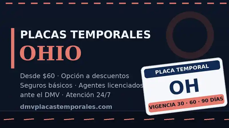 Placas temporales en Ohio desde $60 con vigencia de 30, 60 o 90 días - agentes licenciados ante el DMV
