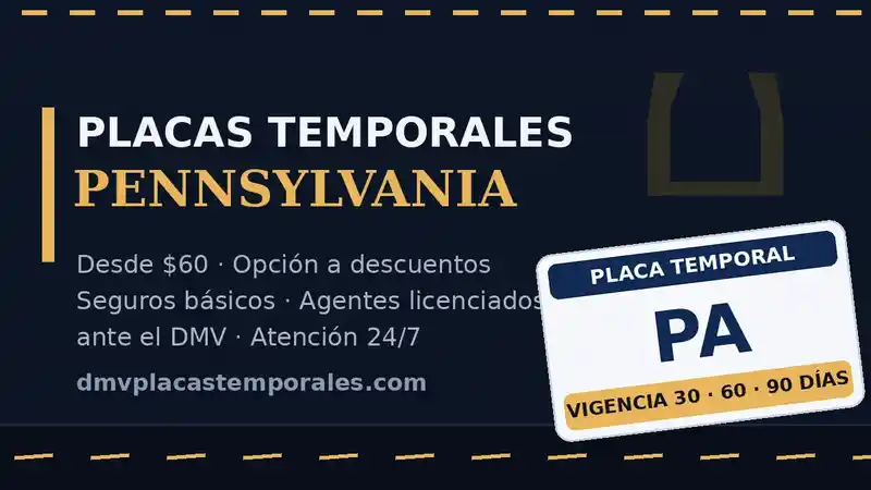 Placas temporales en Pennsylvania desde $60 con vigencia de 30, 60 o 90 días - agentes licenciados ante el DMV