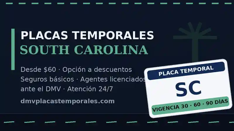 Placas temporales en South Carolina desde $60 con vigencia de 30, 60 o 90 días - agentes licenciados ante el DMV