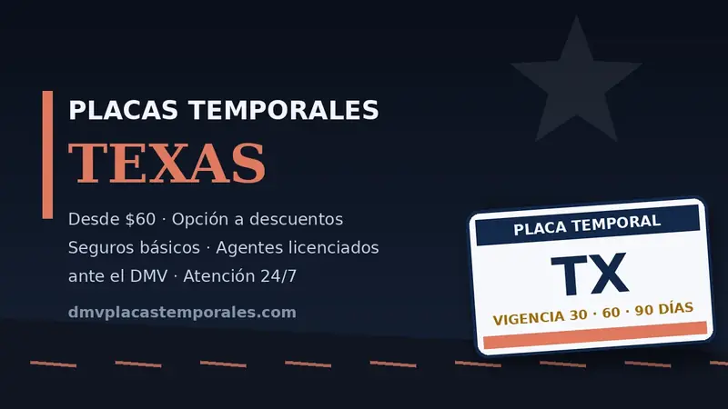 Placas temporales en Texas desde $60 con vigencia de 30, 60 o 90 días - agentes licenciados ante el DMV