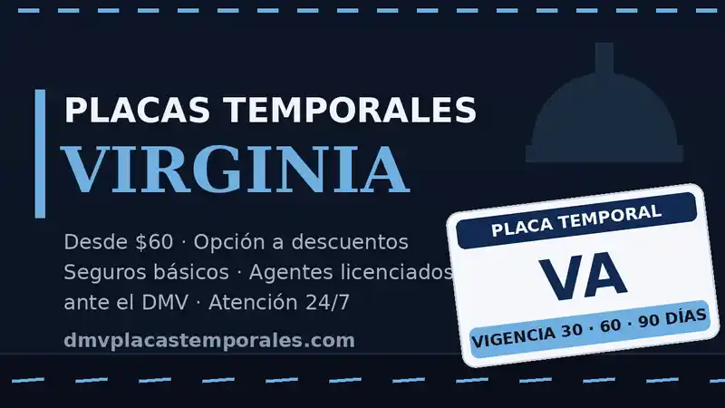Placas temporales en Virginia desde $60 con vigencia de 30, 60 o 90 días - agentes licenciados ante el DMV