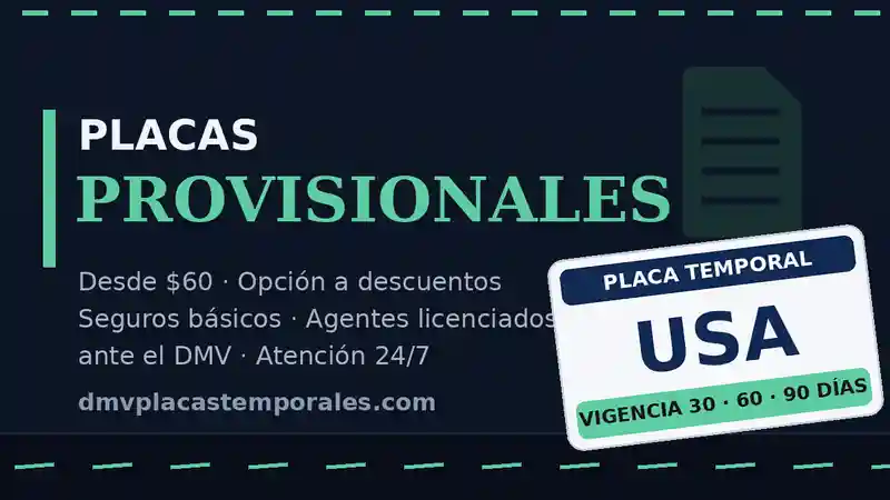 Placas provisionales en USA desde $60 con vigencia de 30, 60 o 90 días - agentes licenciados ante el DMV