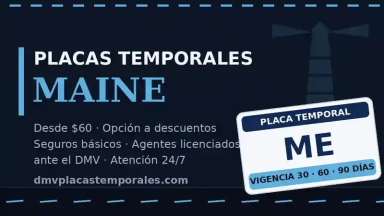 Placas temporales en Maine desde $60 con vigencia de 30, 60 o 90 días - agentes licenciados ante el DMV